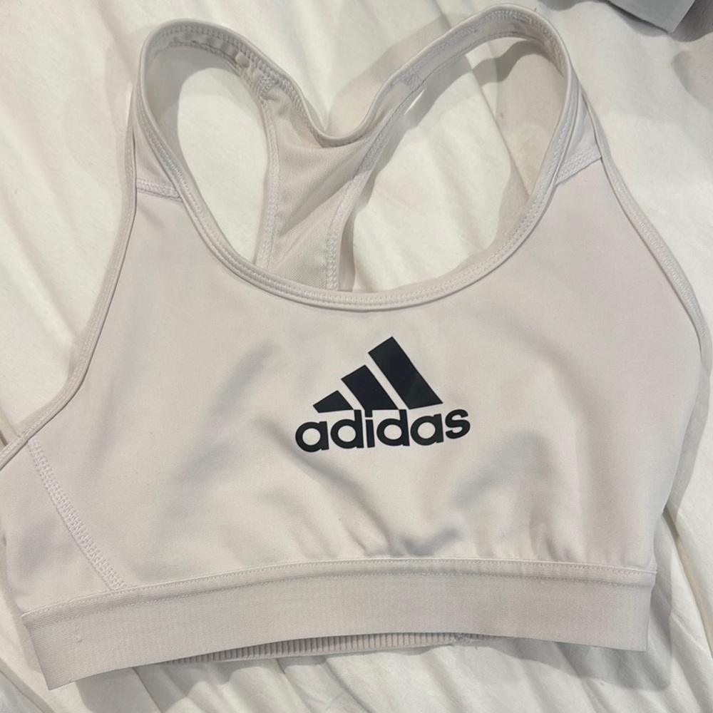Adidas White Racerback Sports Bra Performance Fabric